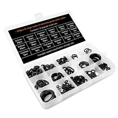 Afbeelding van Fousenuk Set van 225 zwarte afdichtingen assortiment O ringen 18 maten rubberen NBR Voor sanitair, sifon, tank