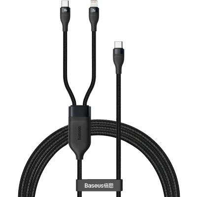 Afbeelding van Baseus 2 in 1 Kabel USB C naar met Lightning Snellader 1.2 Meter Zwart