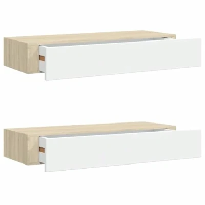 Image de vidaXL Étagères à tiroir murales 2 pcs Chêne et blanc 60x23,5x10cm MDF330264