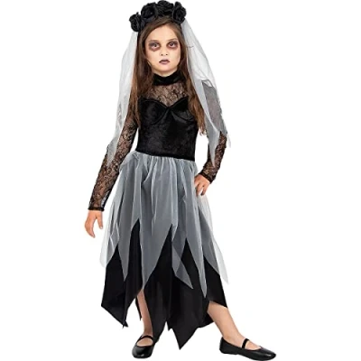 Afbeelding van FUNIDELIA Spookbruid Kostuum voor meisjes Maat: 135 152 cm Zwart