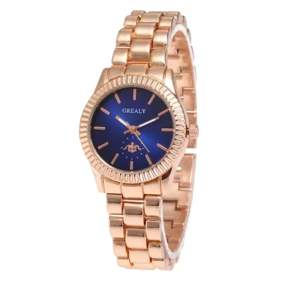 Afbeelding van Grealy Luxe Dameshorloge Roestvrij Staal Rosé en Blauw