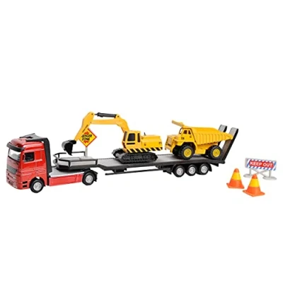 Afbeelding van 2 play Dieplader Diecast Bouwvoertuigen 24 Cm 5 delig Multicolor