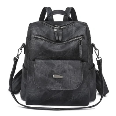 Afbeelding van KYSUN Damesrugzak van PU leer, rugzak voor dames, waterdicht, casual dagrugzak, school, anti diefstal, rugzak, reisrugzak, mode, elegant,, zwart.