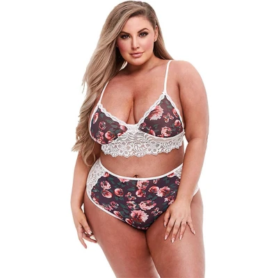 Afbeelding van Baci Grey Floral &amp; Lace Bra Set S/M