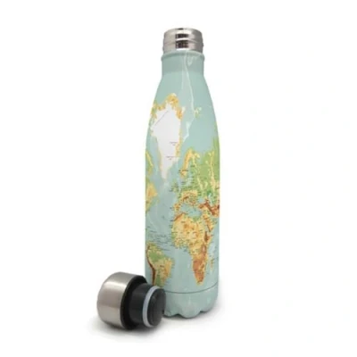 Image de Nerthus Fih 515 Bouteille Double Paroi en Acier Inoxydable Motif Mundi Chaud et Froid 500 ML sans Bpa 18/8 Carte du Monde