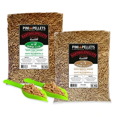 Afbeelding van PINI Eiken hardhoutpellets 15 kg + beuken voor barbecue, rookoven, pizzaoven en verwarmingssystemen