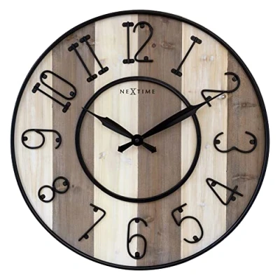Afbeelding van Nextime Ne 3279Br Grote Wandklok Oxford 50 Cm Hout/Zwart Metaal