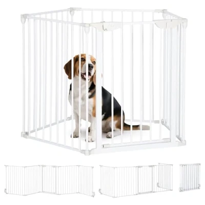 Afbeelding van PawHut Veiligheidshek, box voor honden, modulair, opvouwbaar, geïntegreerde deur, 300 l, max. x 74,5 h, metaal, PP, wit