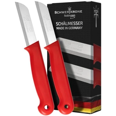 Afbeelding van Schwertkrone Solingen Roestvrijstalen Schilmes Set 2 Delig, Rood Perfect voor Groente en Fruit Keuken Must Have