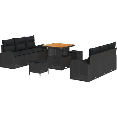 Afbeelding van vidaXL 9 Delige Tuin Sofa Set met Kussens Zwart Poly Rattan Acacia