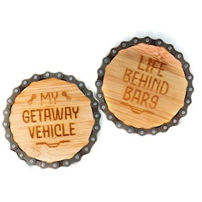 Afbeelding van Boxer Gifts Bar &amp; Getaway Fietsketting onderzetterset Grappig fietsthema cadeau voor hem Ideaal verjaardag, Kerstmis, Vaderdag