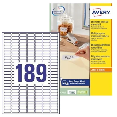 Afbeelding van Avery Afneembare etiketten, wit, personaliseerbaar, 25,4 x 10 mm, L4731REV 25, laser en inkjetprinter, 4275 etiketten