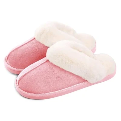 Afbeelding van Pantoffels van traagschuim, hout, vloer, imitatiebont, herfst, winter, vrouwen, heren, binnen en buiten