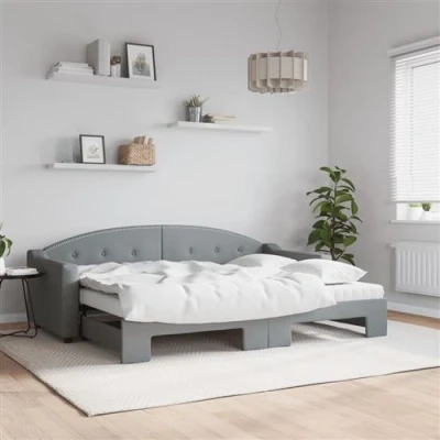 Afbeelding van vidaXL Slaapbank onderschuifbed en matrassen 80x200 cm stof lichtgrijs
