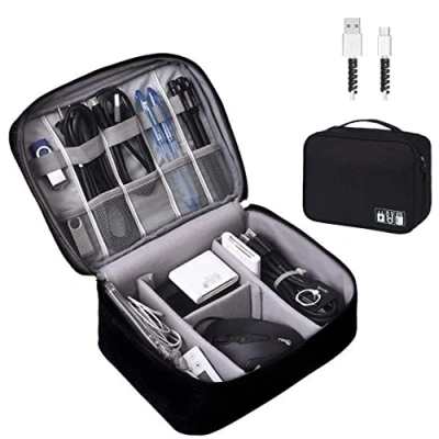 Afbeelding van OrgaWise Kabeltas Elektronica Accessoires Organizer Reizen Universele Tas voor Van Mobiele Telefoon Oplaadkabel Powerbank USB SD kaarten 2 laags zwart
