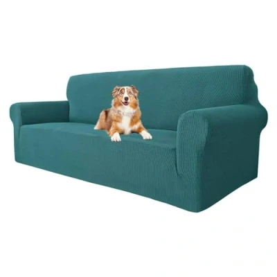 Afbeelding van MAXIJIN Rekbare bankhoes, voor 3 zitsbank, universeel, woonkamer, jacquard, meubelbescherming, bescherming honden, huisdieren, vriendelijke bank, zits, zwart groen
