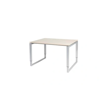 Afbeelding van Domino Plus bureau, hoogte instelbaar (62 85cm) met 120x90cm &#039;zwevend&#039; lindberg (licht) eiken 25mm blad en aluminium (RAL9006) O poot frame