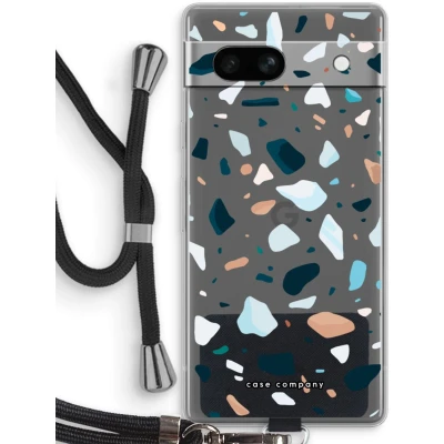 Afbeelding van Case Company® hoesje met Koord geschikt voor Google Pixel 7A Terrazzo N13 Telefoonhoesje Zwart Bescherming aan alle Kanten en Over de Schermrand