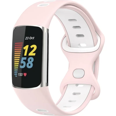 Afbeelding van iMoshion Bandje Geschikt voor Fitbit Charge 5 / 6 Siliconen sport band zonder gaatjes met zilver knoopje Roze