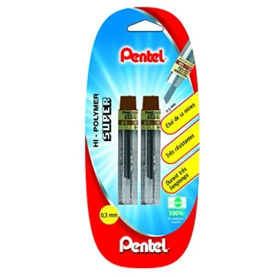 Afbeelding van Pentel 2 navulvullingen voor vulpotlood HB 0,3 mm met grijs etui