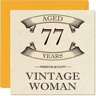 Afbeelding van Vintage verjaardagskaarten voor vrouwen, 77 jaar, grappige verjaardagskaart moeder, zus, vrouw, oma, tante, 145 mm x mm, wenskaart 77e kaart