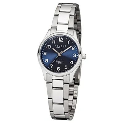 Afbeelding van Regent Dameshorloge analoog kwarts met roestvrijstalen Armband 12221020, zilver, armband, zilver.,