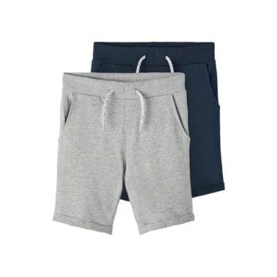 Image de NAME IT NKMVERMO 2P Long SWE Shorts UNB F Noos, Mélange de Gris/Paquet : emballé avec Saphir foncé, 104 cm Fille