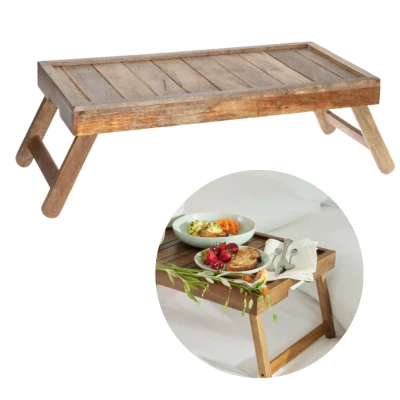 Afbeelding van Cheqo® Luxe Bedtafel met Inklapbare Poten Ontbijt op Bed Dienblad Laptoptafel Banktafel Mangohout