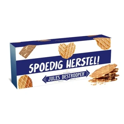 Afbeelding van Jules Destrooper Natuurboterwafels &quot;Spoedig herstel! / Bon rétablissement!&quot; 2 dozen met Belgische koekjes 100g x