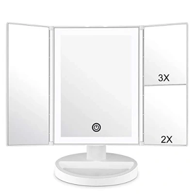 Afbeelding van WEILY Make upspiegel met LED verlichting en touchscreen, 1X/2X/3X vergroting, 180 draaibaar, tafelspiegel op batterijen USB voeding ( Wit)