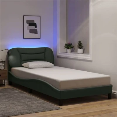 Image de vidaXL Cadre de lit avec lumières LED gris foncé 100x200 cm tissu