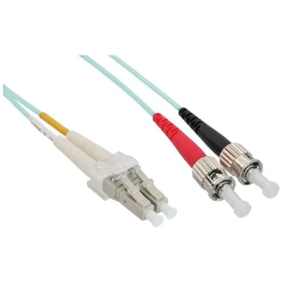 Image de InLine Cordon de raccordement LC multi mode (M) pour ST 15 m fibre optique duplex 50 / 125 microns OM3 sans halogène turquoise