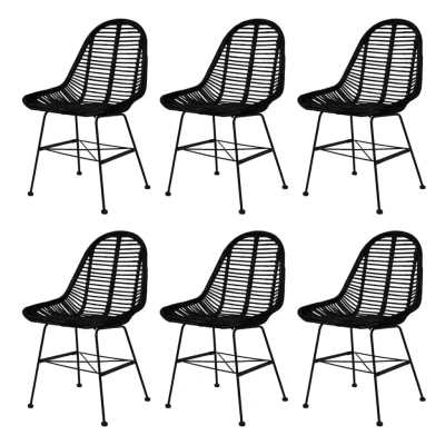 Afbeelding van Eetkamerstoelen 6 st natuurlijk rattan zwart