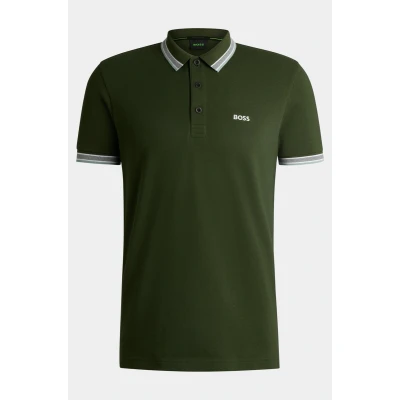 Afbeelding van BOSS heren Paddy regular fit polo van piqué katoen met logo in de kleur Groen, maat: S