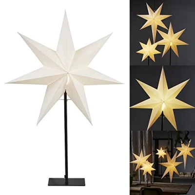 Afbeelding van Star Trading vloerlamp Kerstster Frozen byStar Trading, 3D papieren ster Kerstmis in wit, decoratieve met kabelschakelaar, E14, hoogte: 80 cm
