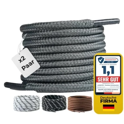 Afbeelding van LaceHype 2 paar ronde veters, diameter 4,5 mm, polyester, voor laarzen, werkschoenen, outdoor en sportschoenen, scheurbestendige donkergrijs, 165 cm,