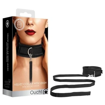 Afbeelding van Shots Ouch! Fluweel Verstelbare Halsband met Riem black