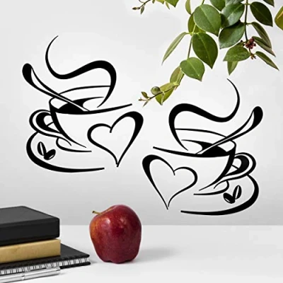 Afbeelding van Set van 2 vinyl muurstickers met liefdescitaten Pubdecoratie Koffie en thee Verwijderbaar Zwart Woondecoratie Voor ramen deuren Decoratieve kunst Overdracht
