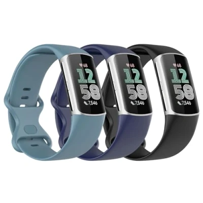 Afbeelding van Astorgos 3 stuks reservearmband compatibel met Fitbit Charge 6/Fitbit 5 voor dames en heren, zachte TPE armband