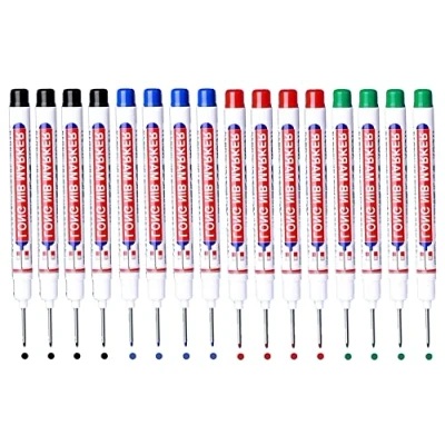 Afbeelding van BetterJonny 16 stuks markers met diep gat, 20 mm lange kop, permanent markeringsgereedschap voor architecten, timmerman, permanente markering van moeilijk bereikbare plaatsen