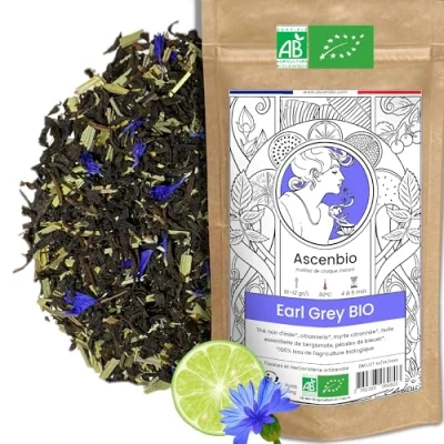 Afbeelding van Ascenbio ✿ Zwarte thee Eal Grey Natural BIO PUR Geraffineerde smaken van bergamot en citrusvruchten 180 g los Bereid verpakt in Frankrijk Biologisch afbreekbare verpakking