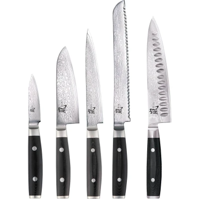 Afbeelding van Yaxell Ran Messenset 5 delig 69 Lagen Damaststaal VG10 Staal 61 HRC Canvas Micarta Heft