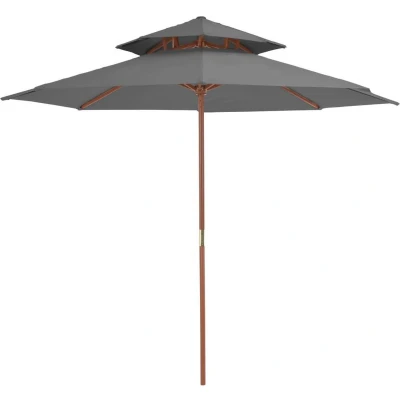 Afbeelding van Parasol dubbeldekker met houten paal 270 cm antraciet