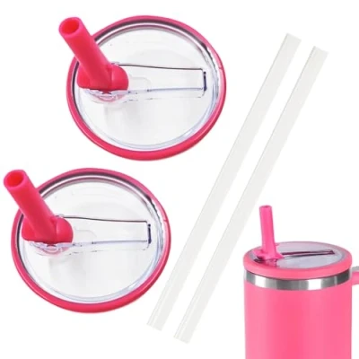 Afbeelding van NEERIX Set van 2 herbruikbare premium reservedeksels met rietje, lekvrij en stofdicht, accessoires voor Stanley mok deksel rietje (rozerood)