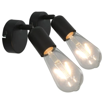 Afbeelding van Spotlights 2 st met filament peren W E27 zwart
