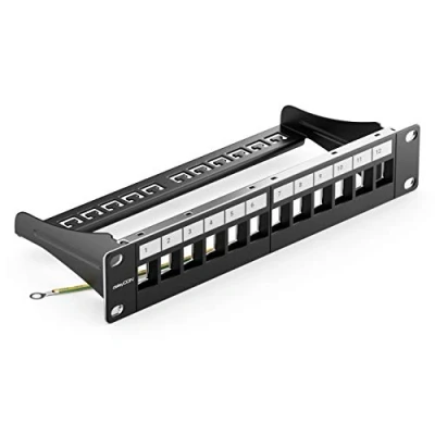 Afbeelding van deleyCON 12 Poorts Patchpanel Patchveld Modulair voor Keystone Module 1HE 10 Inch Rackinbouw Compatibel met CAT5 CAT6 CAT7 CAT8 LAN Netwerk Zwart