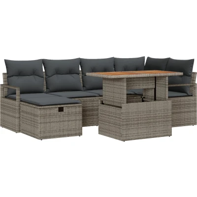 Afbeelding van vidaXL 7 Delige Tuin Sofa Set met Kussens Grijs Poly Rattan