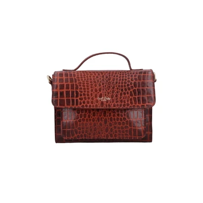 Afbeelding van Gusti Caren Leren schoudertas voor dames, krokodillenlook, bruin