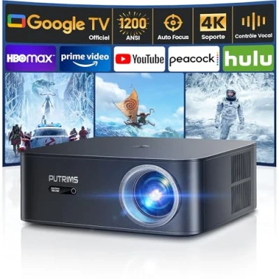 Afbeelding van 【1200 ANSI/Google TV】Officiële 4K Netflix projector, Auto Focus/Keystone projector WiFi6 Bluetooth Full HD 1080P, spraakbediening, zoom 50% videoprojector voor thuisbioscoop/PPT/outdoor