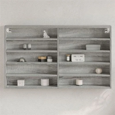 Afbeelding van Vitrinekast 100x15x58 cm bewerkt hout grijs sonoma eikenkleurig
